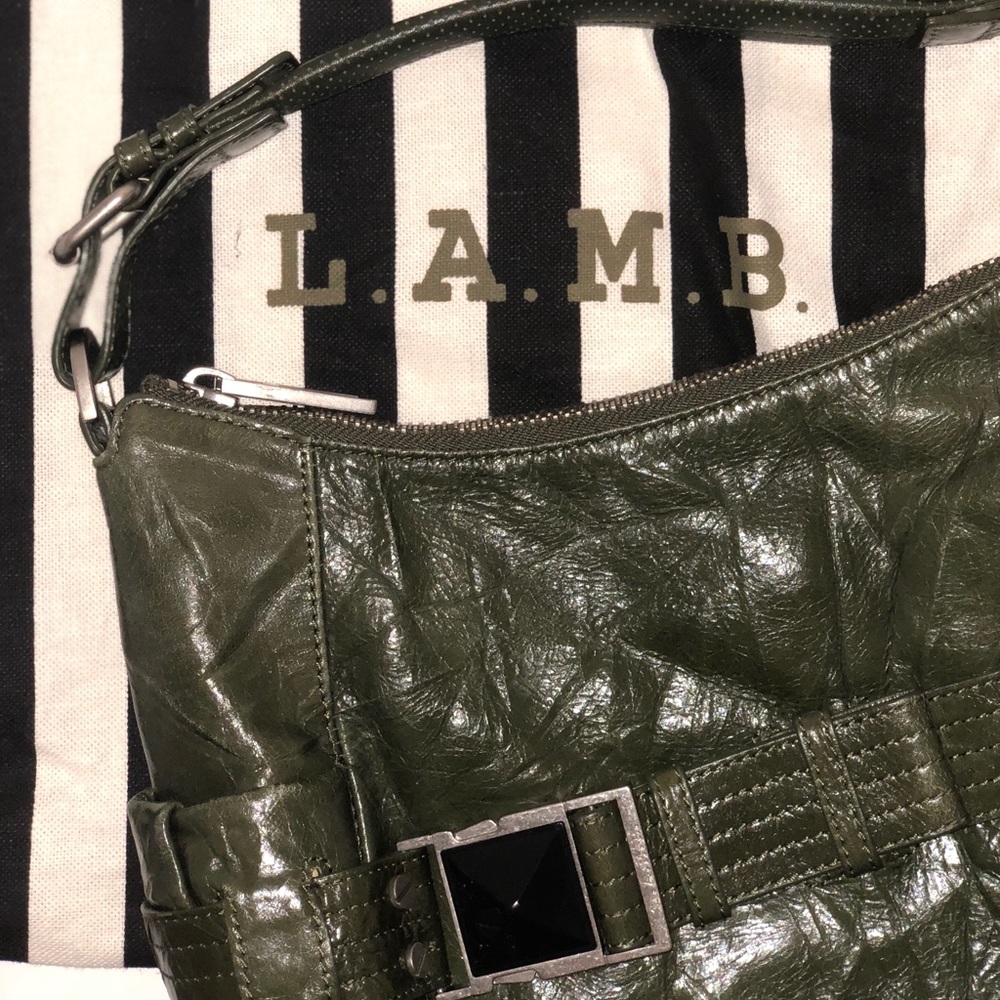 L.A.M.B. Olive green leather shoulder bag purse - Picture 2 of 8